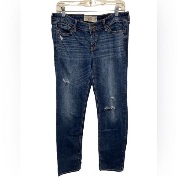 Hollister Juniors Straight Leg Distressed Dark Denim Jeans Size 11R 30x30 - Picture 1 of 9